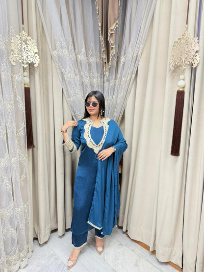 Elegant Designer Silk Suit Set for Women (Kurta Pant Dupatta) – Premium Party Wear