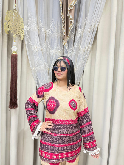 Laila Majnu Jaipuri Printed Cordset | Premium Mulmul Cotton Co-ord Set | Pink & Black