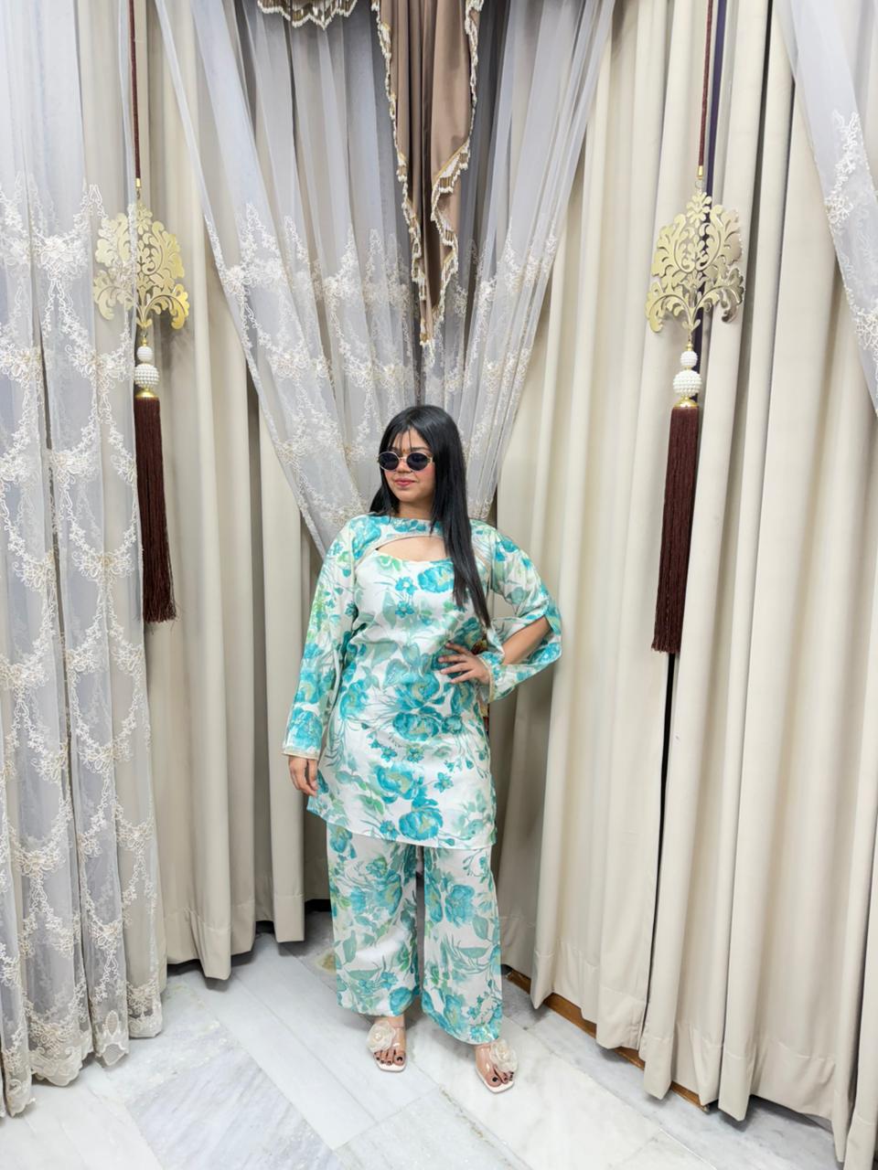 The Sofia Cordset | Premium Floral Cotton Silk Co-ord Set | Elegant Summer Wear