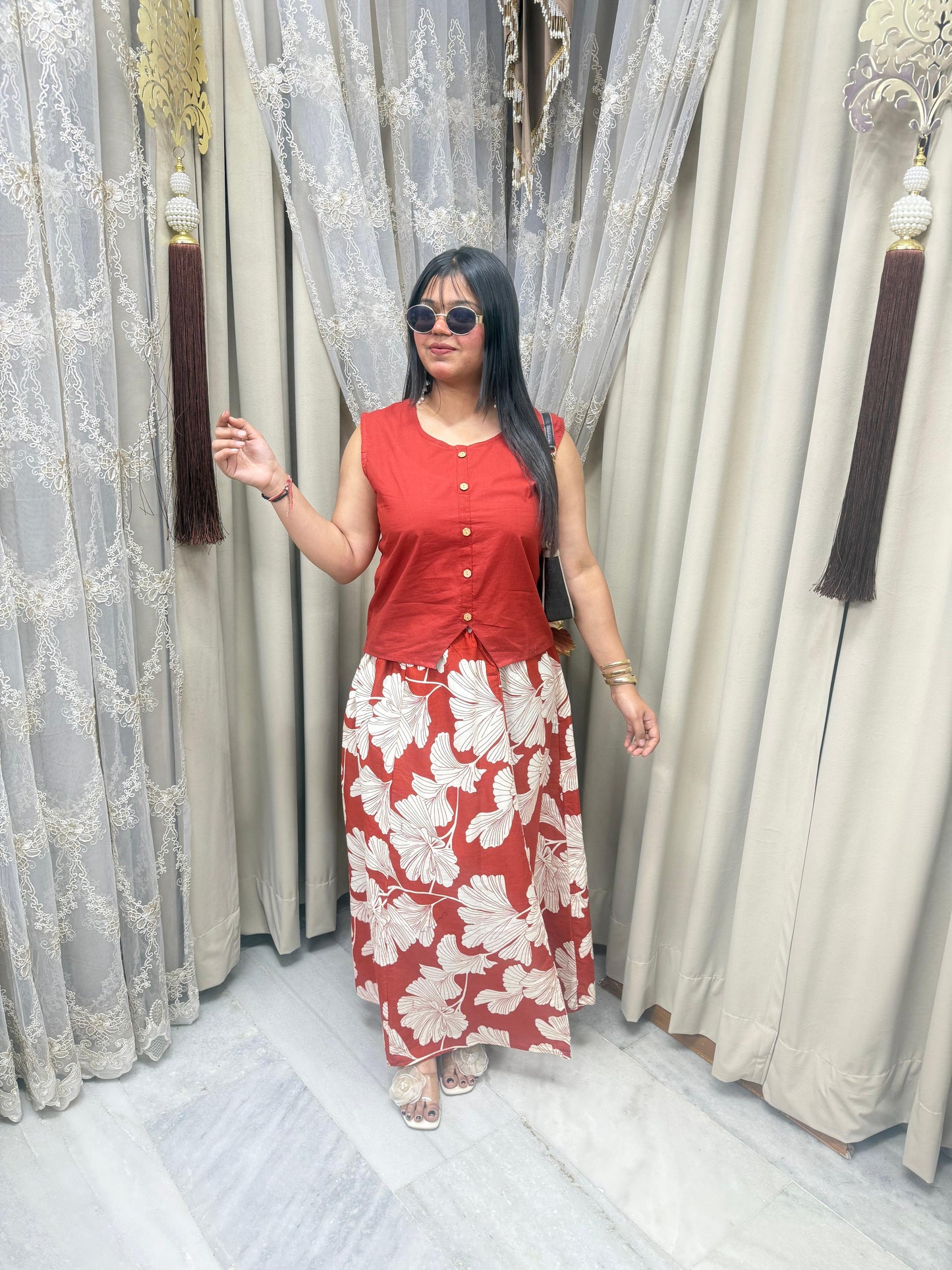 Florish Pure Cotton Skirt Top Set for Women | Floral Summer Outfit (M to 3XL)