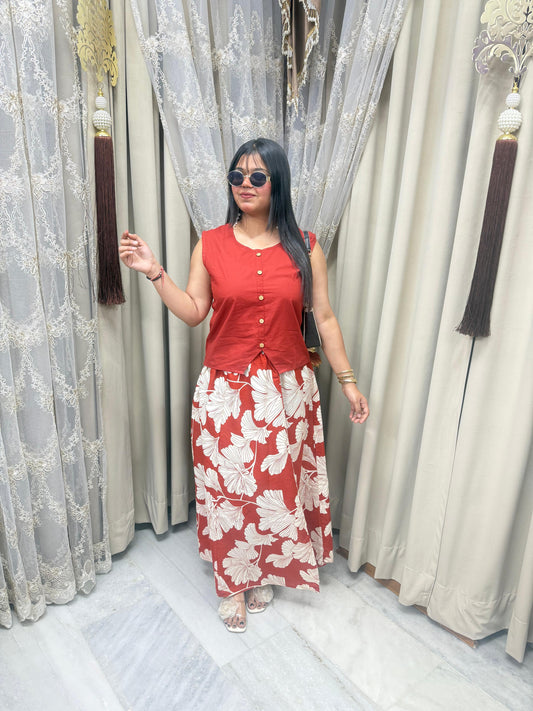 Florish Pure Cotton Skirt Top Set for Women | Floral Summer Outfit (M to 3XL)