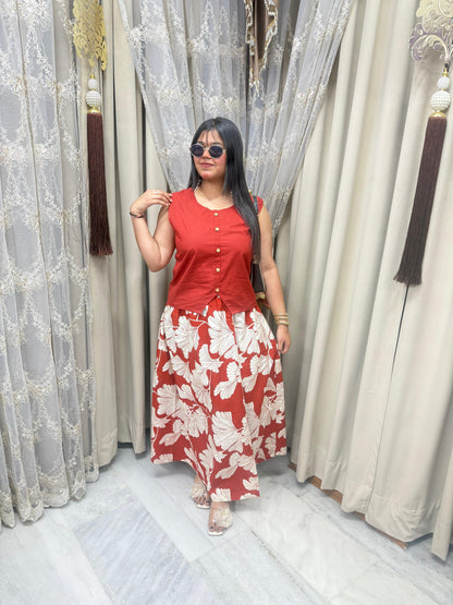 Florish Pure Cotton Skirt Top Set for Women | Floral Summer Outfit (M to 3XL)