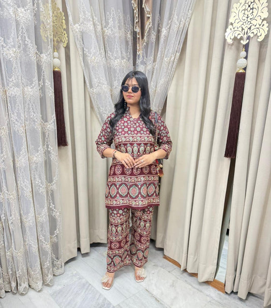 Jaipuri Mulmul Cotton Cordset for Women | Printed Ethnic Co-ord Set