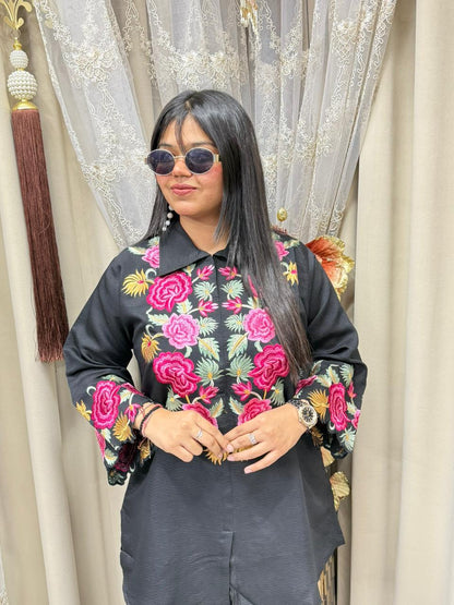 Premium Embroidery Cotton Silk Cordset for Women | Designer Floral Co-ord Set