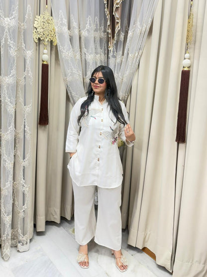 Elegant White Embroidered Pure Cotton Cordset for Women | Premium Co-ord Set
