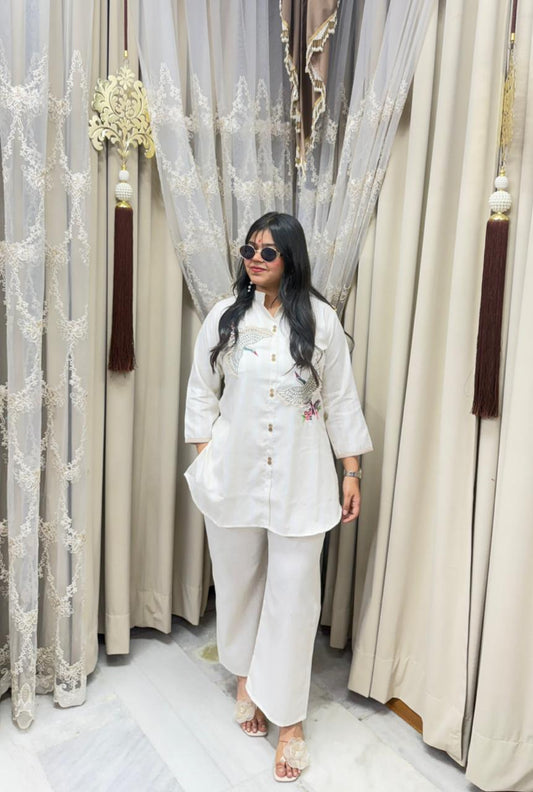 Elegant White Embroidered Pure Cotton Cordset for Women | Premium Co-ord Set