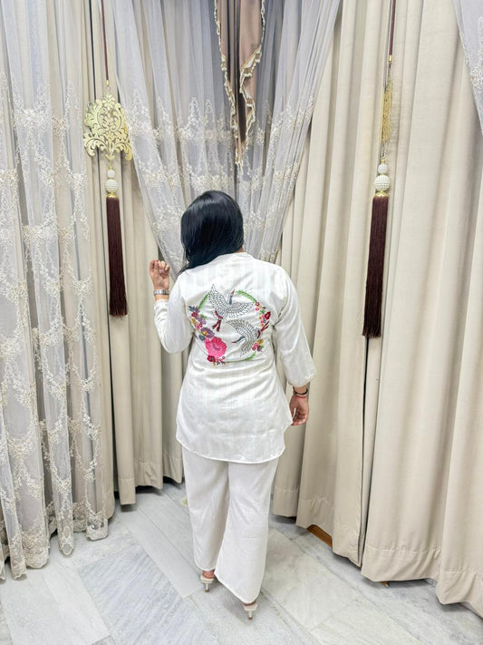 Elegant White Embroidered Pure Cotton Cordset for Women | Premium Co-ord Set