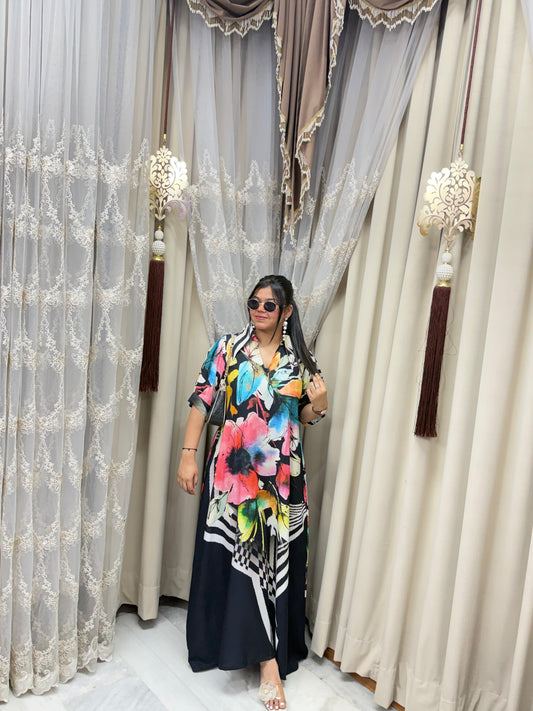 Black Candy Mulmul Cotton Dress for Women | Stylish Flowy Dress with Belt Option
