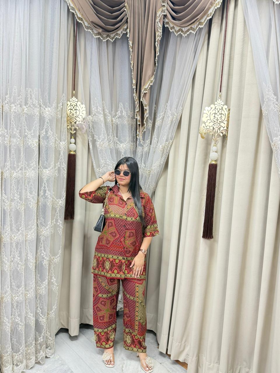 Jaipuri Printed Shirt Style Cordset for Women | Premium Mulmul Cotton Co-ord Set
