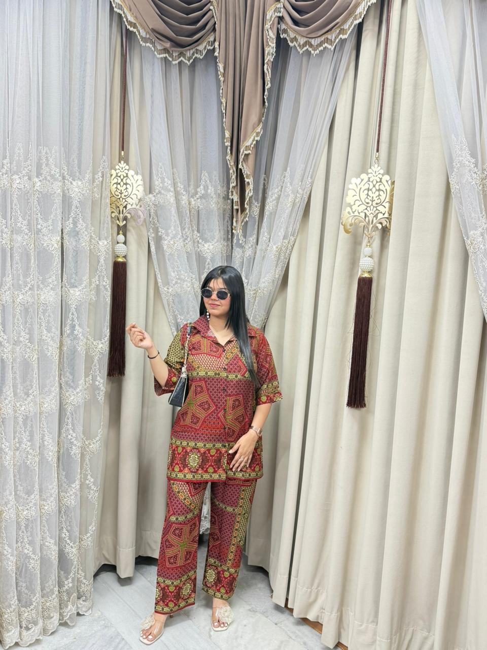 Jaipuri Printed Shirt Style Cordset for Women | Premium Mulmul Cotton Co-ord Set