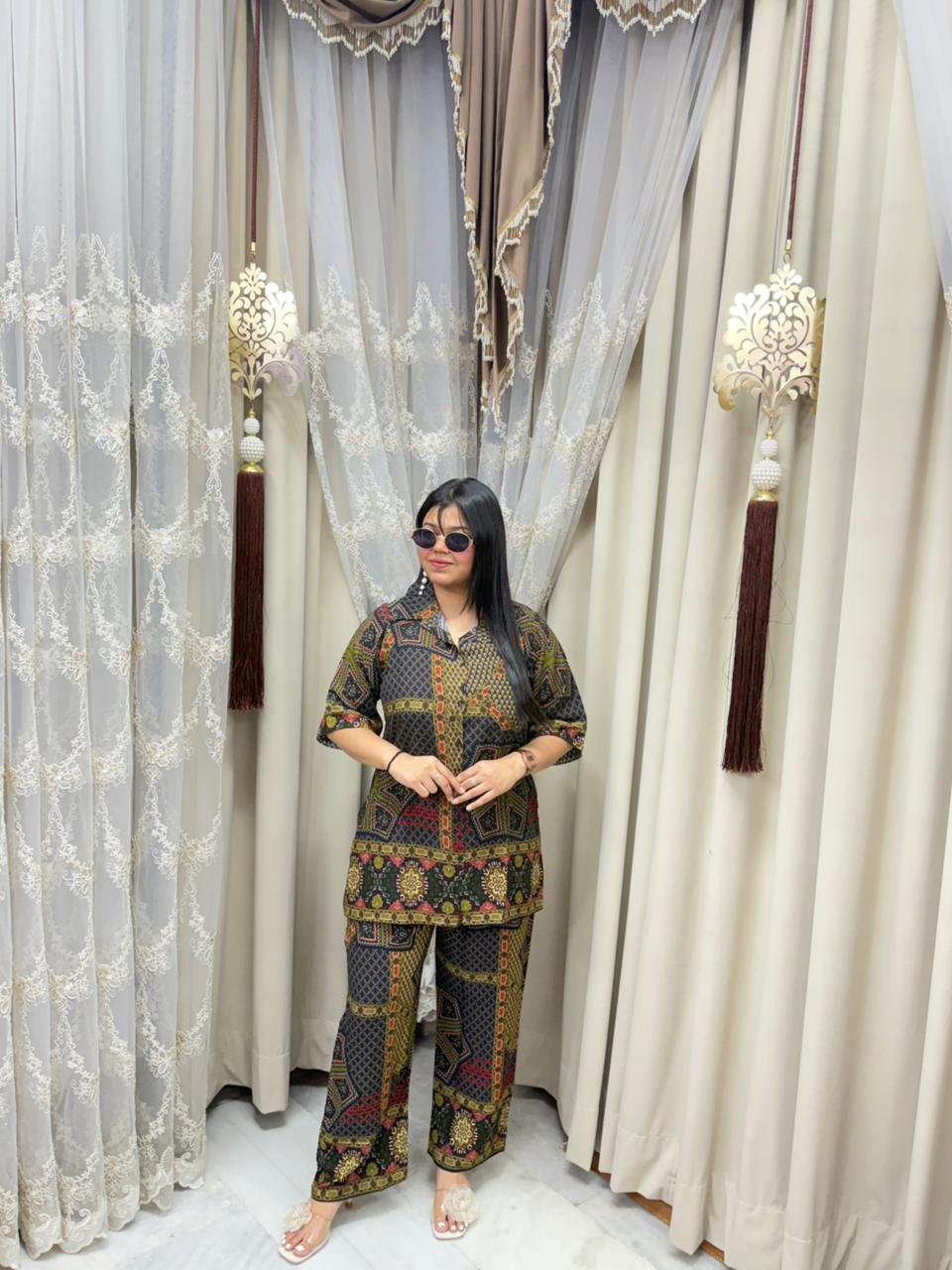 Jaipuri Printed Shirt Style Cordset for Women | Premium Mulmul Cotton Co-ord Set