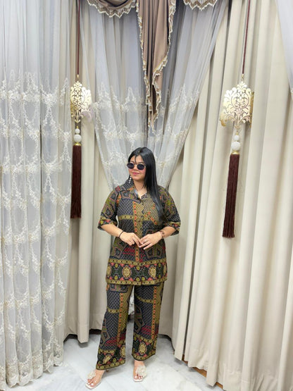 Jaipuri Printed Shirt Style Cordset for Women | Premium Mulmul Cotton Co-ord Set