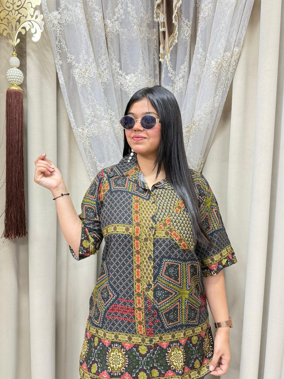 Jaipuri Printed Shirt Style Cordset for Women | Premium Mulmul Cotton Co-ord Set