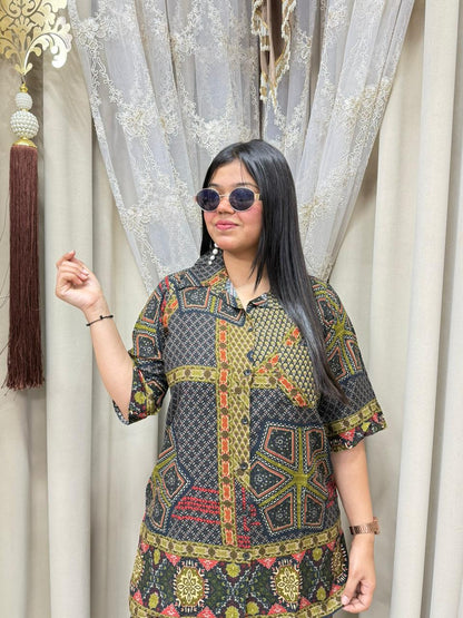 Jaipuri Printed Shirt Style Cordset for Women | Premium Mulmul Cotton Co-ord Set