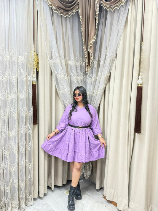 Lavender Short Bow Dress for Women | Casual Flowy Mini Dress with Belt