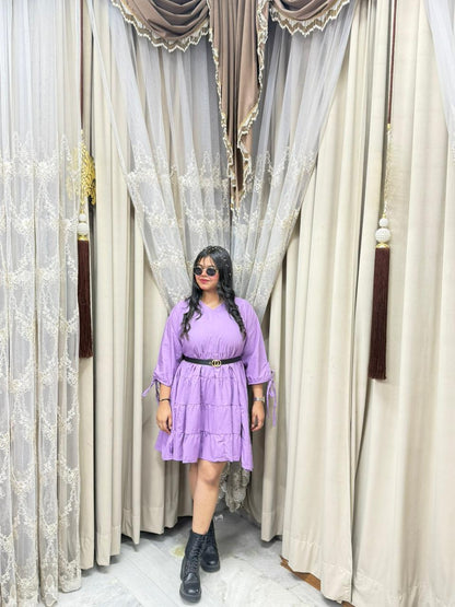 Lavender Short Bow Dress for Women | Casual Flowy Mini Dress with Belt