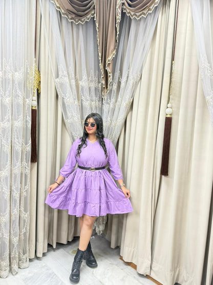 Lavender Short Bow Dress for Women | Casual Flowy Mini Dress with Belt