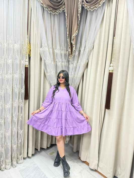 Lavender Short Bow Dress for Women | Casual Flowy Mini Dress with Belt