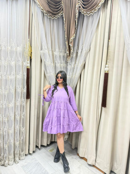 Lavender Short Bow Dress for Women | Casual Flowy Mini Dress with Belt