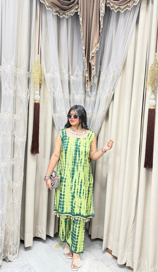 Women Tie Dye Mulmul Cotton Co-Ord Set | Stylish Kodi Back Kurti Pant Set