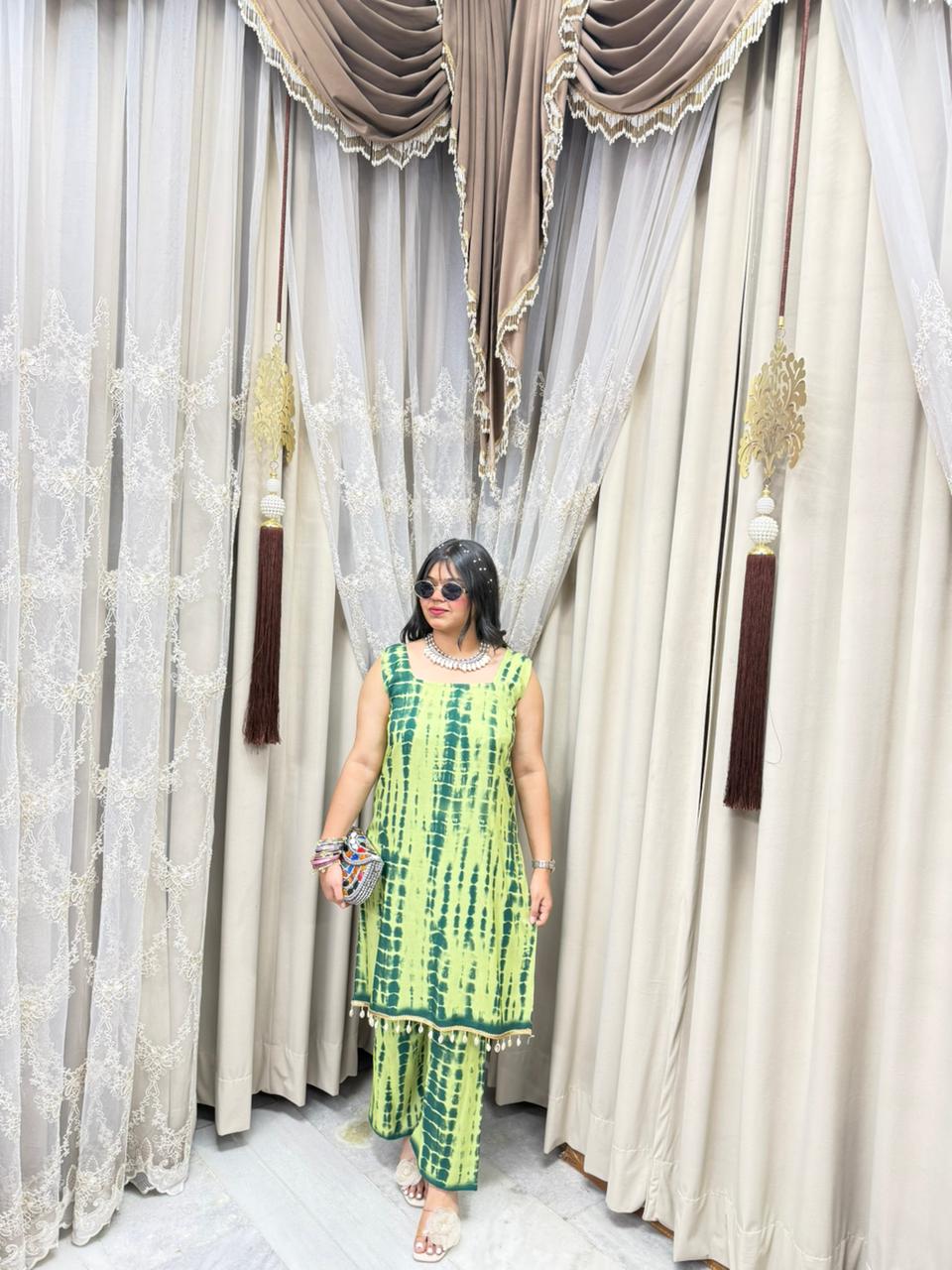 Women Tie Dye Mulmul Cotton Co-Ord Set | Stylish Kodi Back Kurti Pant Set