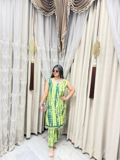 Women Tie Dye Mulmul Cotton Co-Ord Set | Stylish Kodi Back Kurti Pant Set