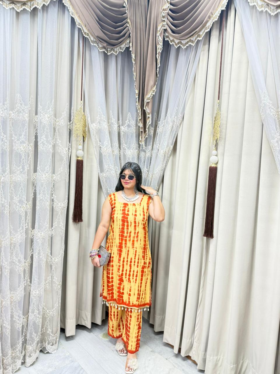 Women Tie Dye Mulmul Cotton Co-Ord Set | Stylish Kodi Back Kurti Pant Set
