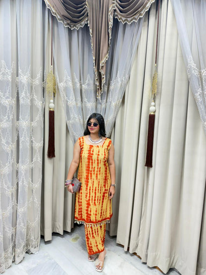 Women Tie Dye Mulmul Cotton Co-Ord Set | Stylish Kodi Back Kurti Pant Set