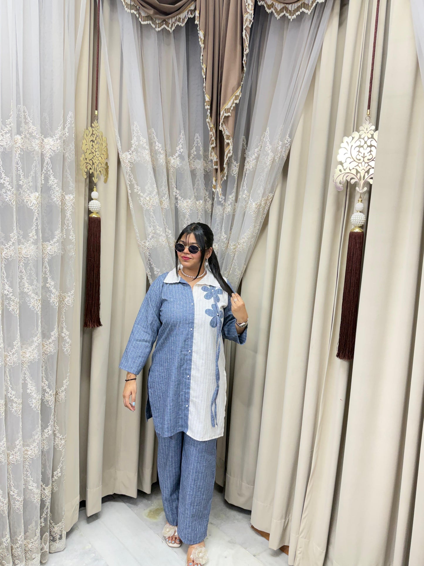 Designer Flower Pure Khadi Cotton Cordset for Women | Stylish Casual Co-Ord Set