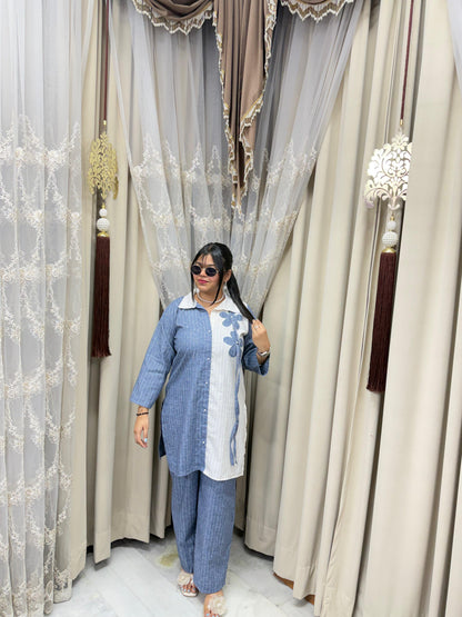 Designer Flower Pure Khadi Cotton Cordset for Women | Stylish Casual Co-Ord Set