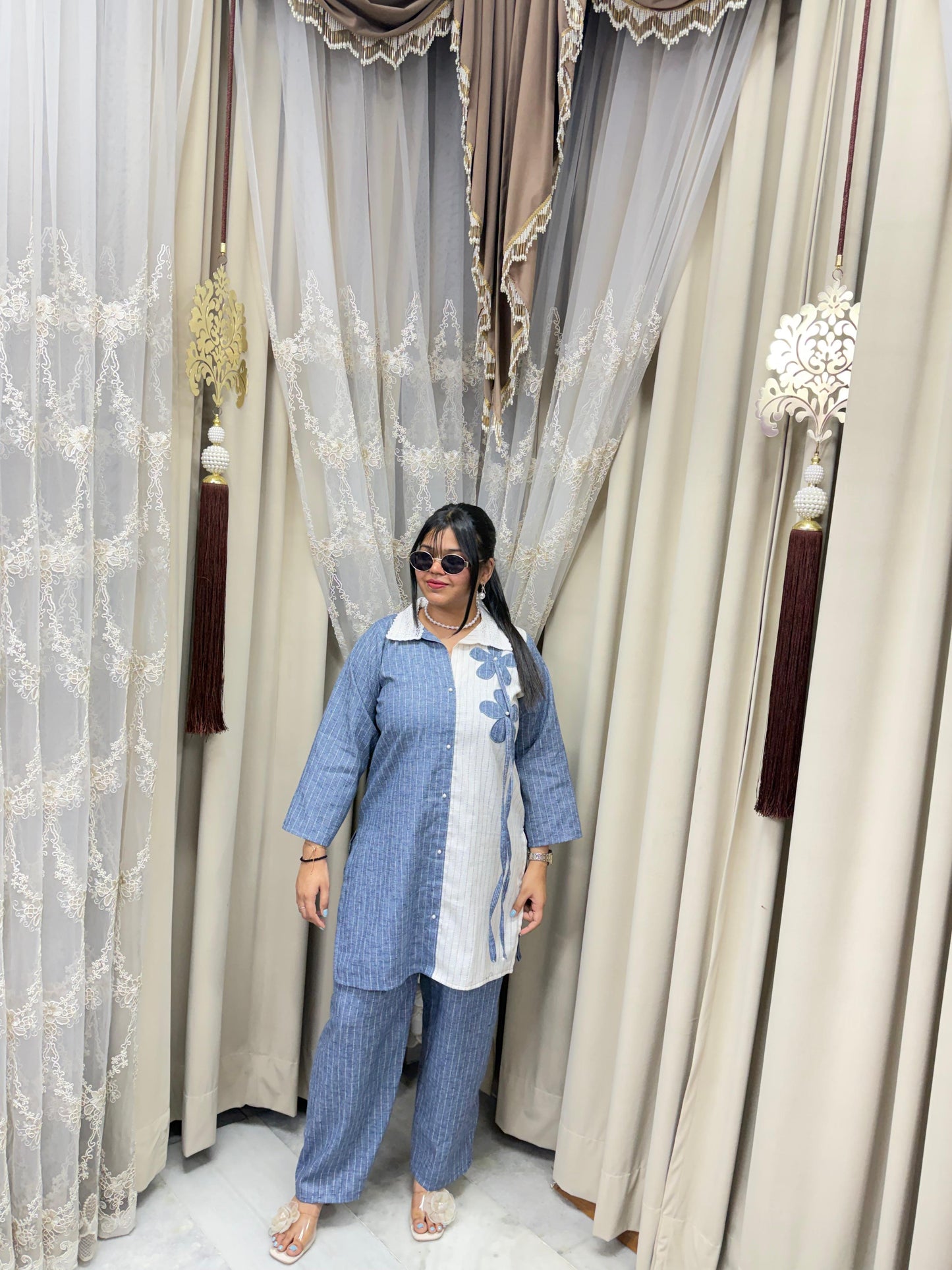 Designer Flower Pure Khadi Cotton Cordset for Women | Stylish Casual Co-Ord Set