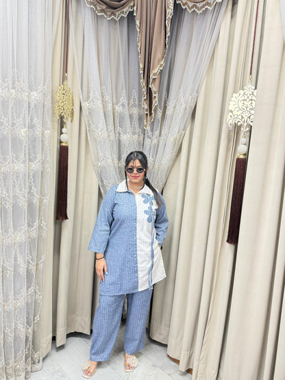 Designer Flower Pure Khadi Cotton Cordset for Women | Stylish Casual Co-Ord Set
