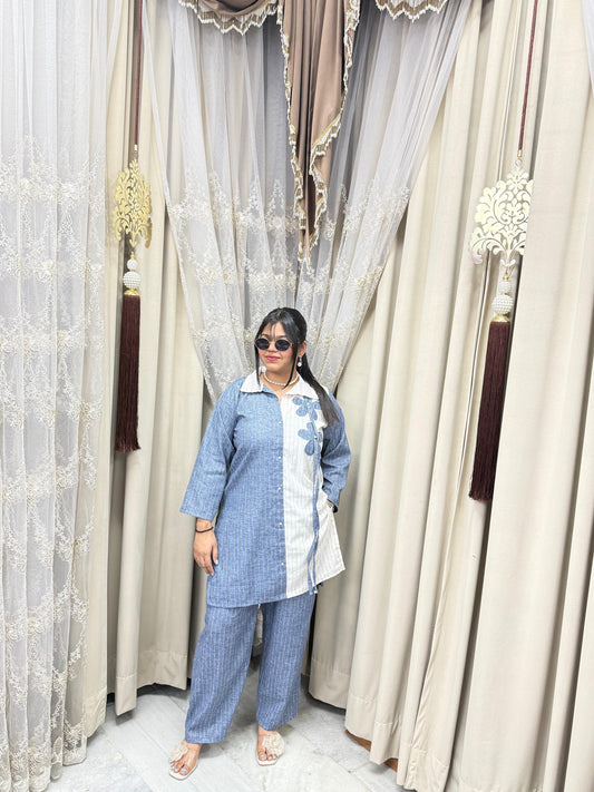 Designer Flower Pure Khadi Cotton Cordset for Women | Stylish Casual Co-Ord Set
