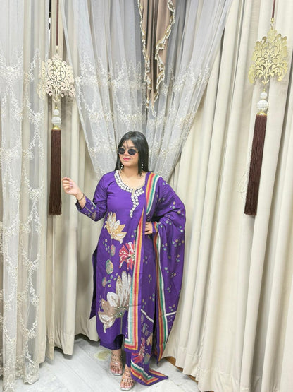 Premium Cotton Silk Handwork Embroidery Suit Set with Printed Dupatta
