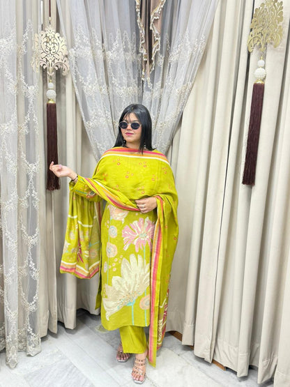 Premium Cotton Silk Handwork Embroidery Suit Set with Printed Dupatta