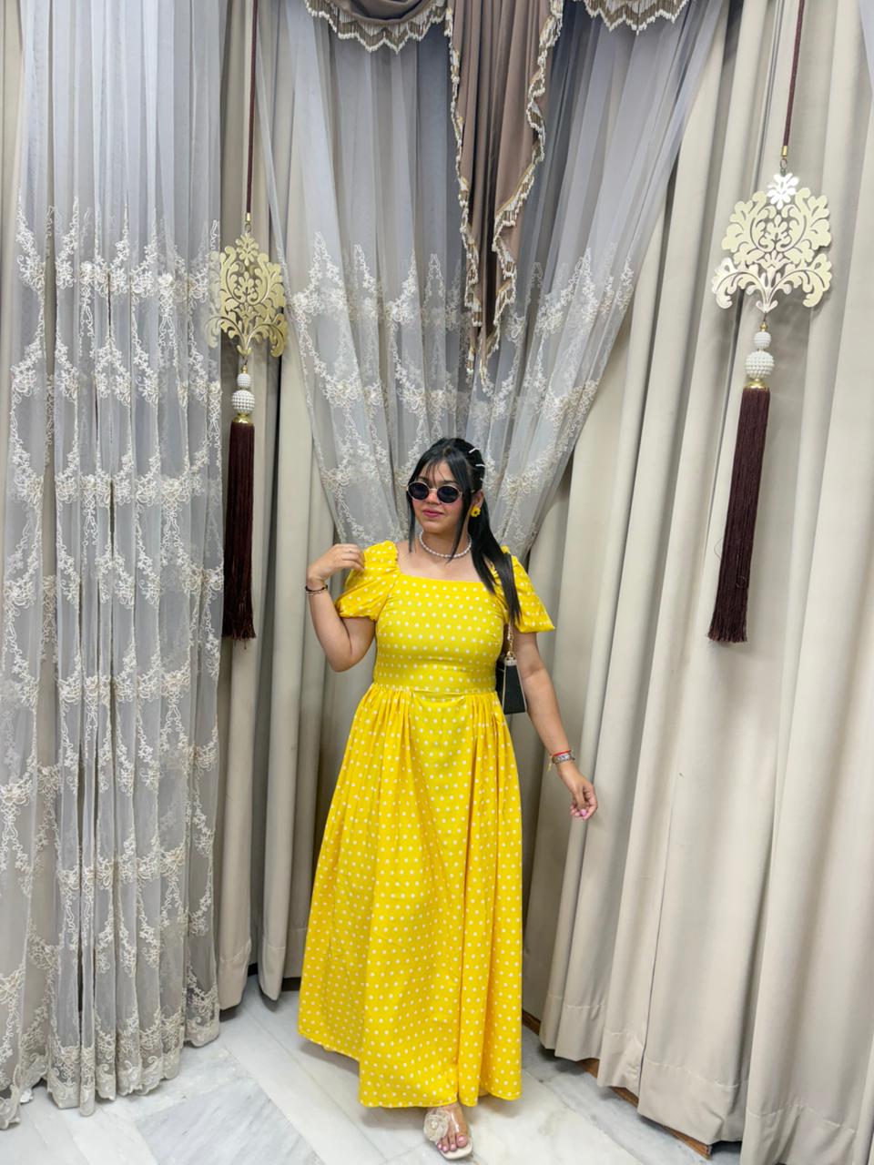 Premium Korean Fabric Polka Dot Maxi Dress with Smocked Back