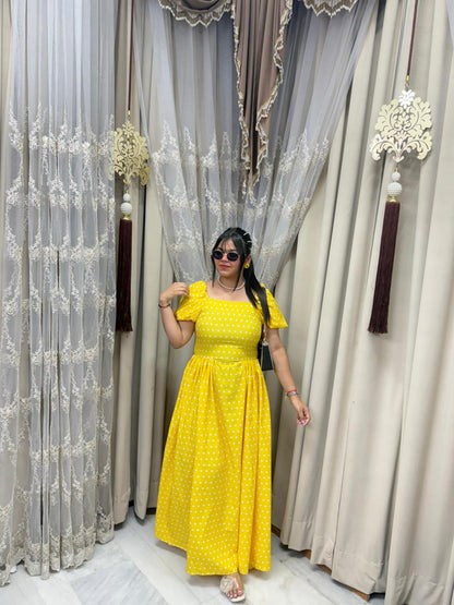 Premium Korean Fabric Polka Dot Maxi Dress with Smocked Back