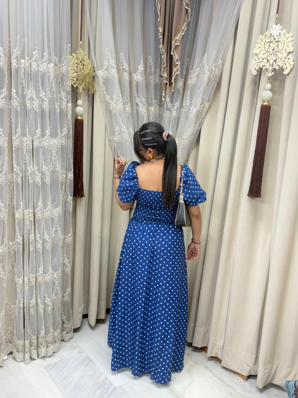 Premium Korean Fabric Polka Dot Maxi Dress with Smocked Back