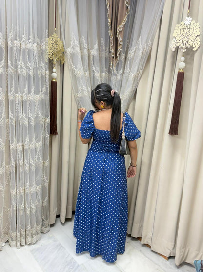 Premium Korean Fabric Polka Dot Maxi Dress with Smocked Back