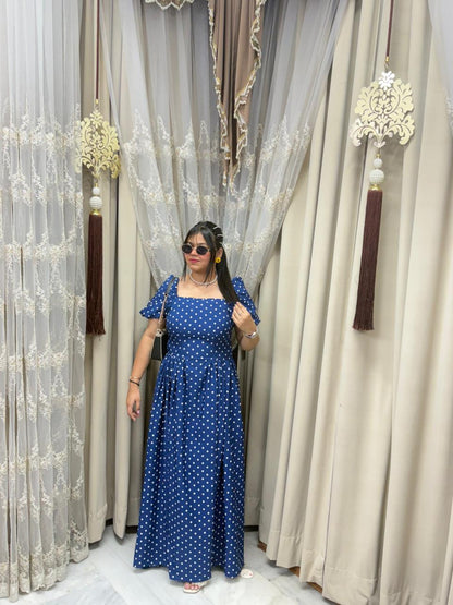 Premium Korean Fabric Polka Dot Maxi Dress with Smocked Back