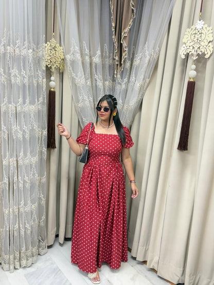 Premium Korean Fabric Polka Dot Maxi Dress with Smocked Back