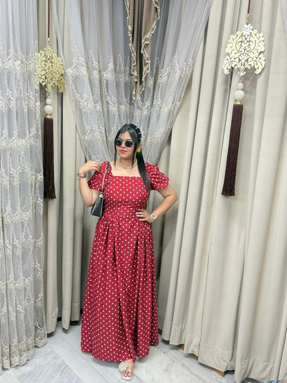 Premium Korean Fabric Polka Dot Maxi Dress with Smocked Back