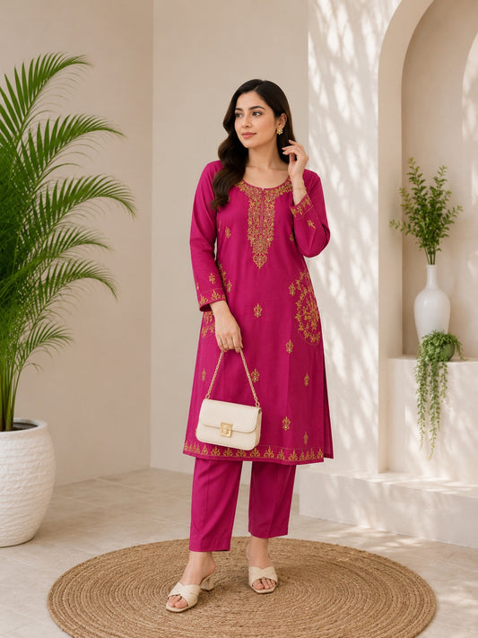 Premium Pure Cotton Kashmiri Embroidery Co-Ord Set with Designer Pockets