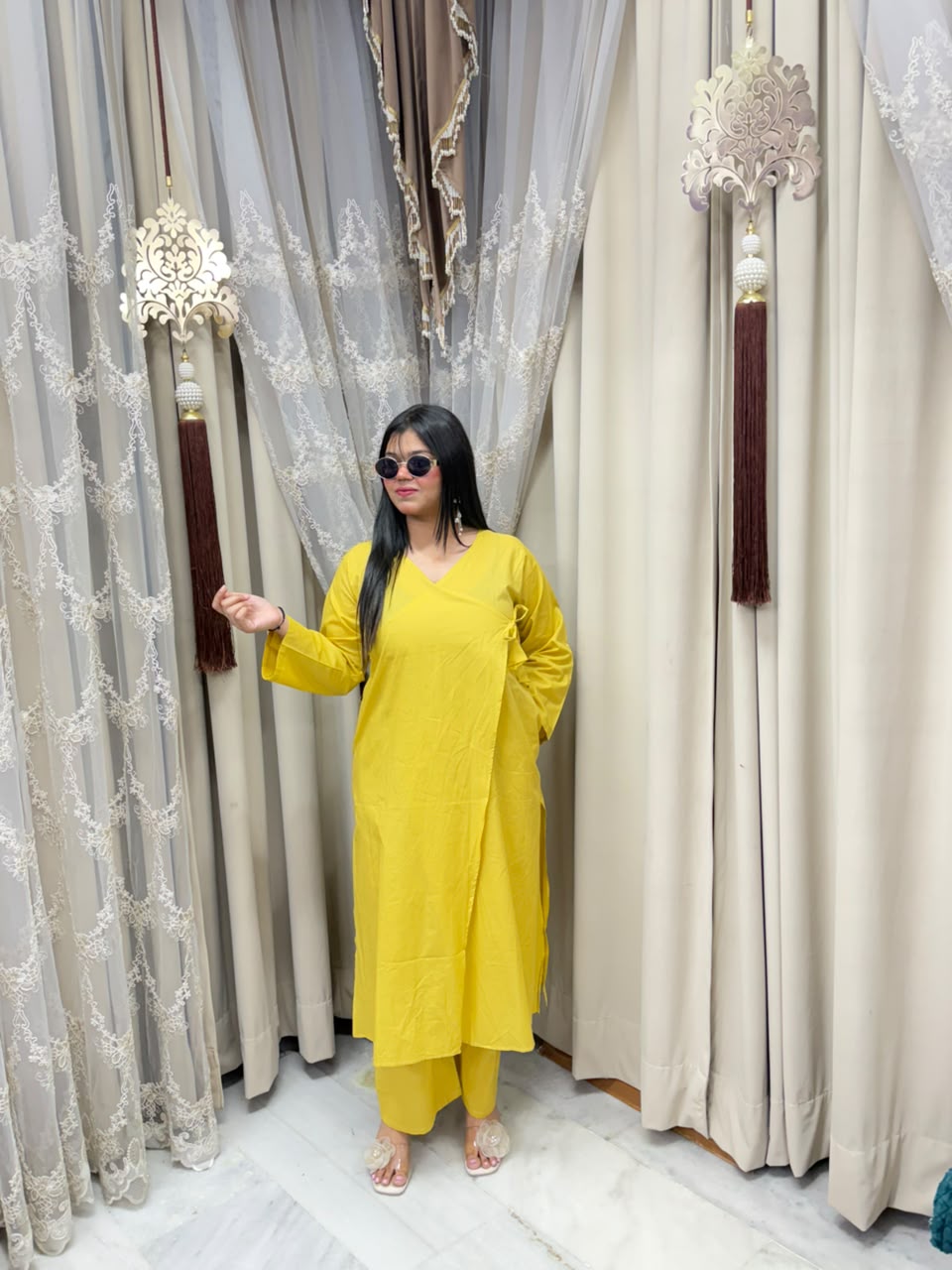 Women's Pure Cotton Plain Angrakha Style Cord Set