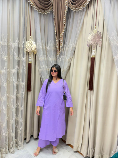Women's Pure Cotton Plain Angrakha Style Cord Set