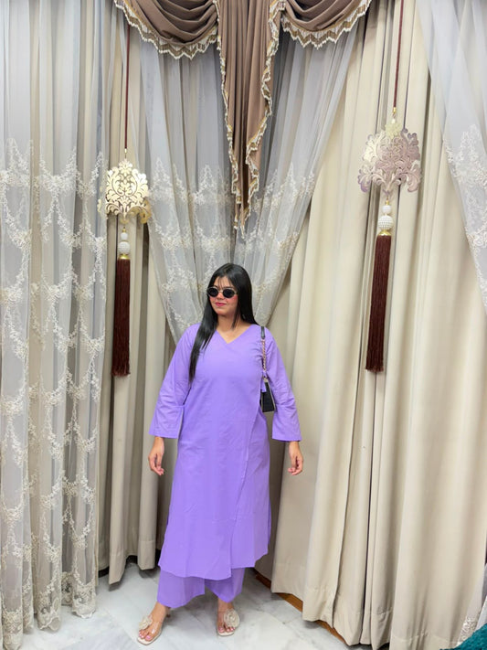Women's Pure Cotton Plain Angrakha Style Cord Set