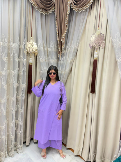 Women's Pure Cotton Plain Angrakha Style Cord Set