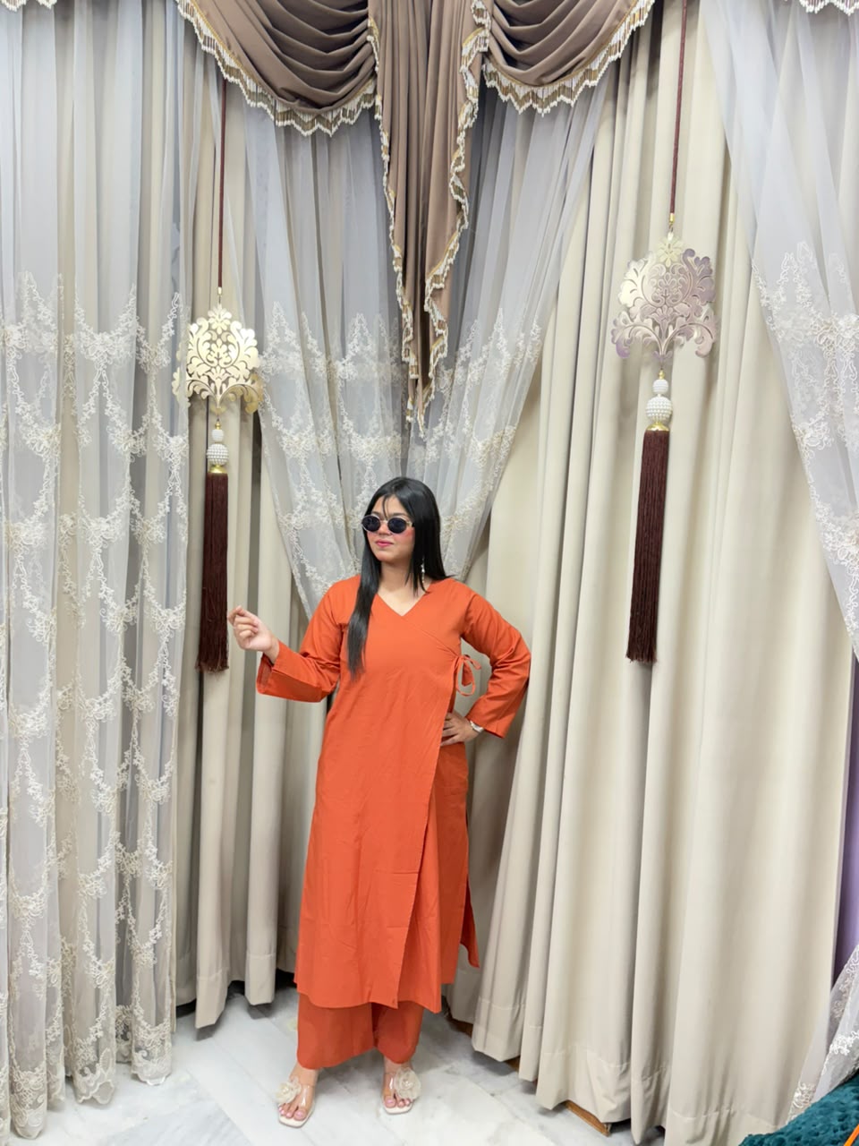 Women's Pure Cotton Plain Angrakha Style Cord Set