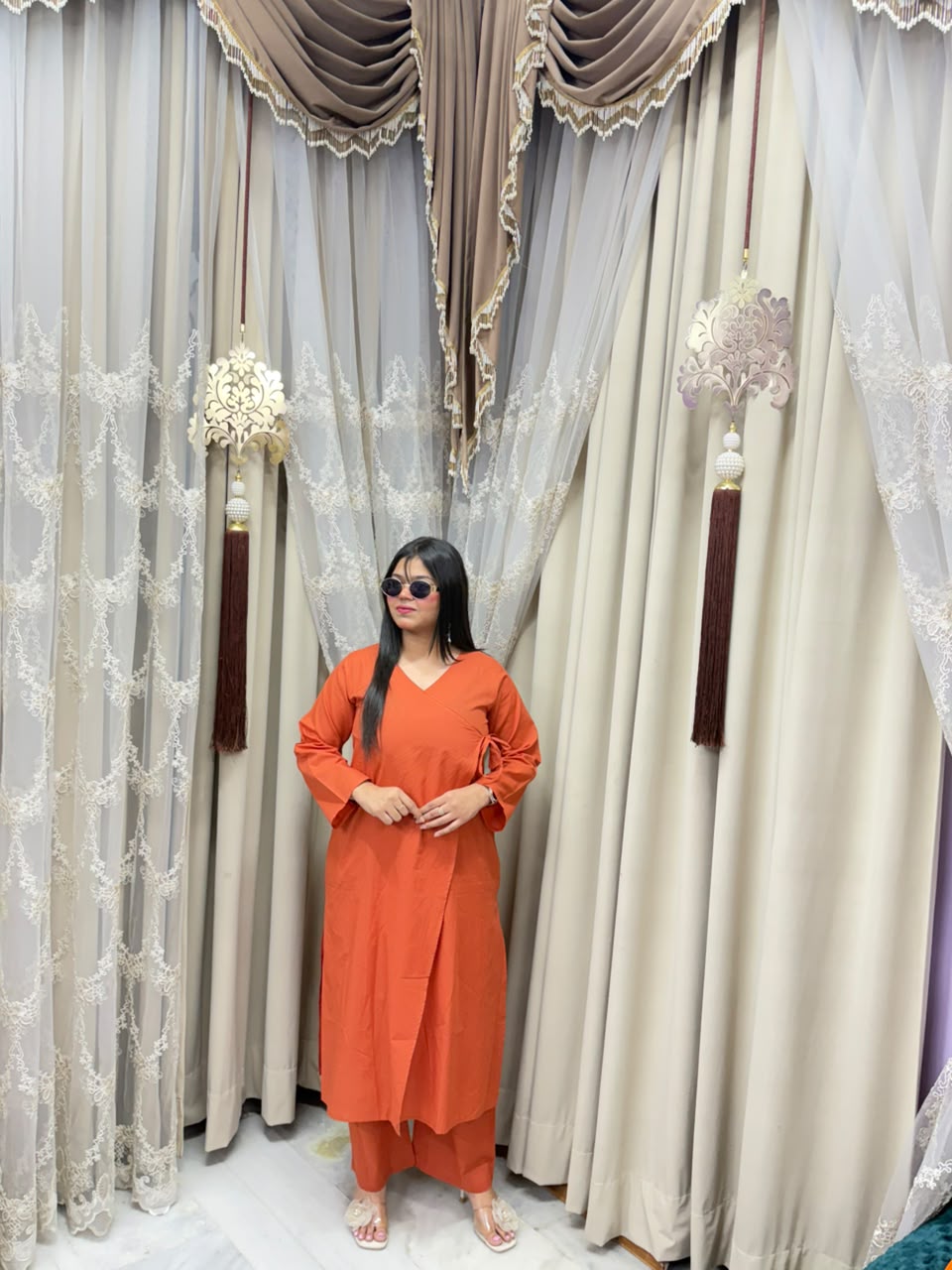 Women's Pure Cotton Plain Angrakha Style Cord Set