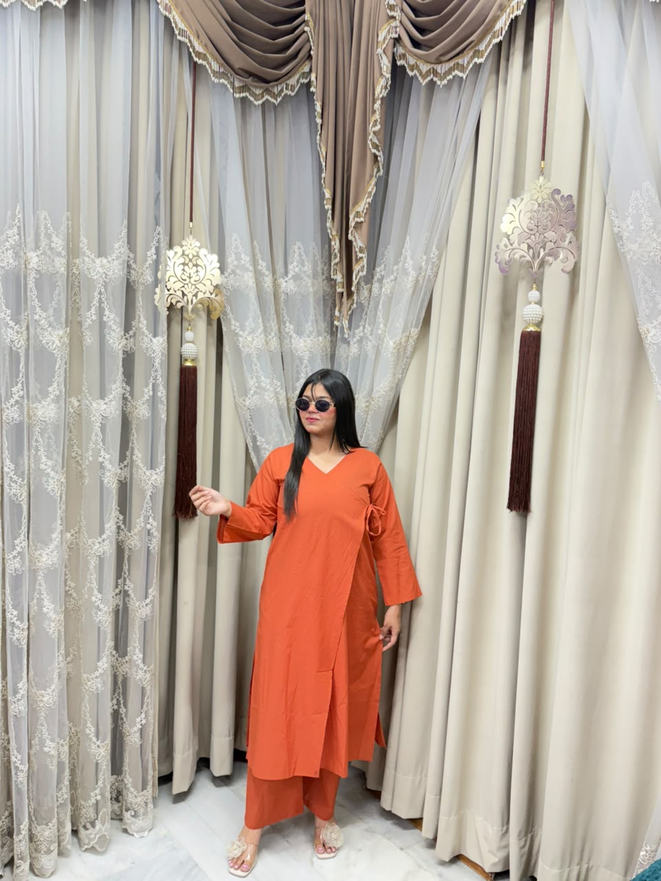 Women's Pure Cotton Plain Angrakha Style Cord Set